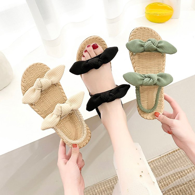 

Women Sandals Straw Rope Women's Sandals Outdoor Casual Flat Slippers Korean Lightweight Comfortable Beach Shoes, Beige
