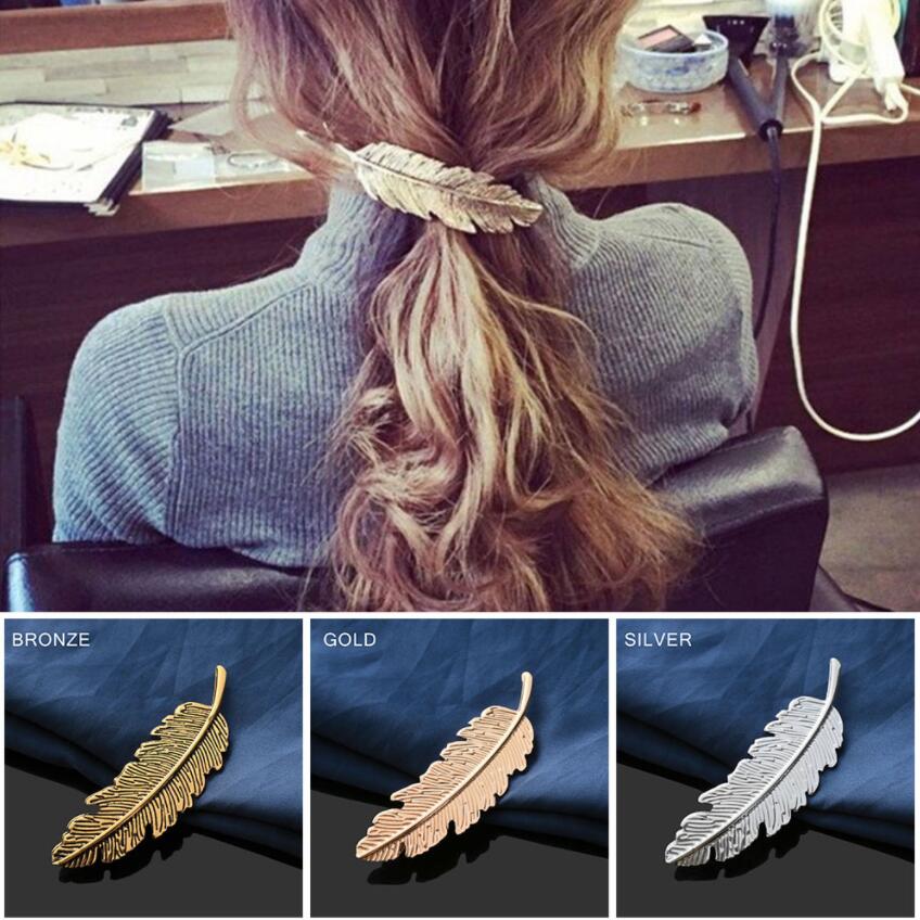 

Fashion Retro Metal Leaf Shape Hair Clip Barrettes Crystal Pearl Hairpin Barrette Color Feather Hair Claws Hair Styling Tool 3 Colors