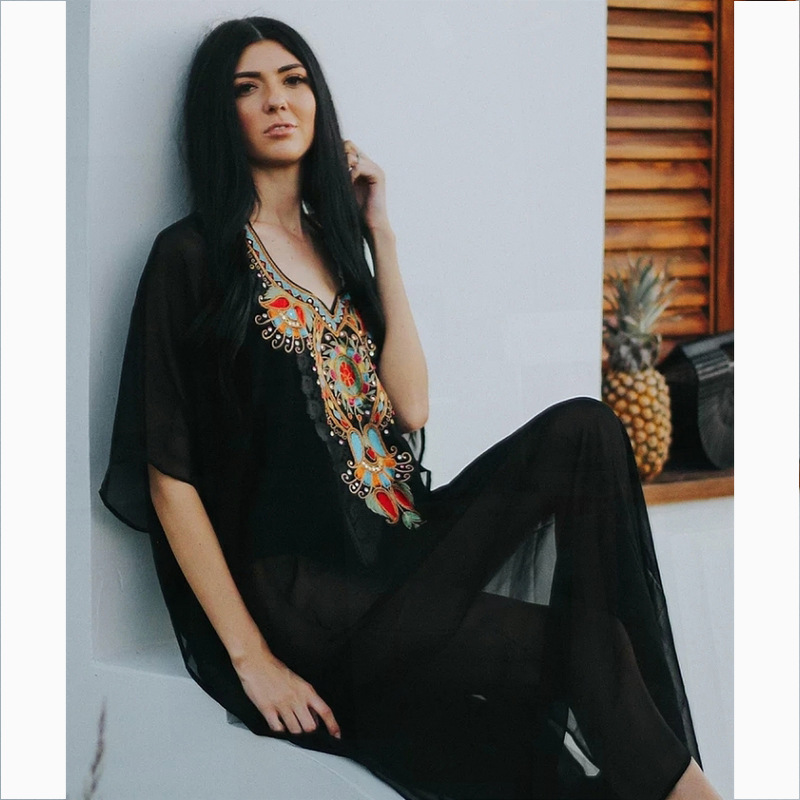 

Tunics Dresses for The Plus Size Beach Wear Cover Ups Swimwear Transparent Mesh Cover Up Women Dresses for The Beach 2020