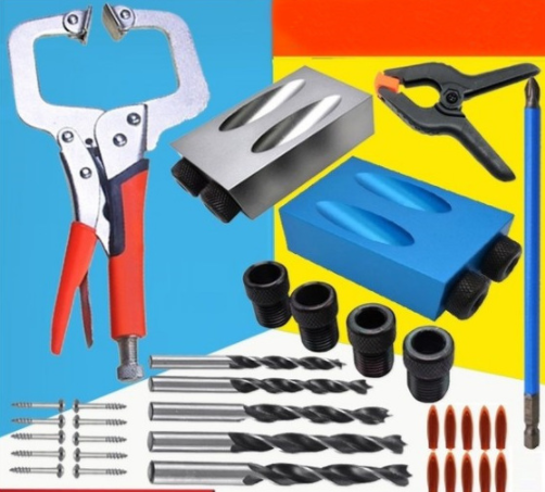 

New Woodworking Oblique Hole Locator Drill Bits Pocket Hole Kit 15 Degree Angle Drill Guide Set Puncher Carpentry Tools