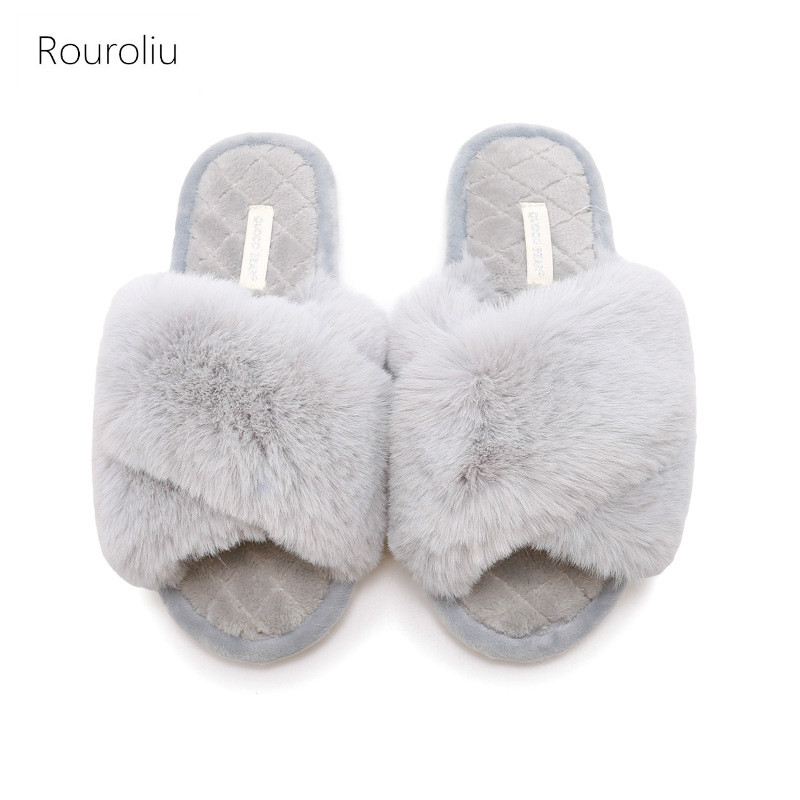 

Rouroliu Women Plush Warm Slippers Lovers Winter Sweet Flip Flops Soft Comfortable Home Shoes Non-Slip, Beige