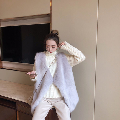 

Ailegogo Sleeveless Faux Fur Jacket New Autumn Women Fur Vest Short Casual Raccoon Vests Lady, Gray