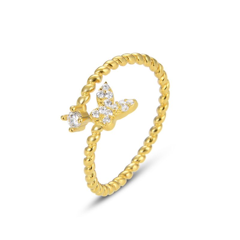 

Simple and Elegnat Zircon butterfly finger rings for women Top quality Gold color 925 Sterling silver Engagement party jewelry