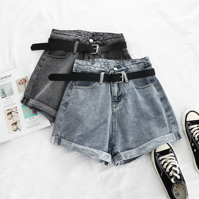 

Women' summer loose high waist denim wide leg shorts, Blue