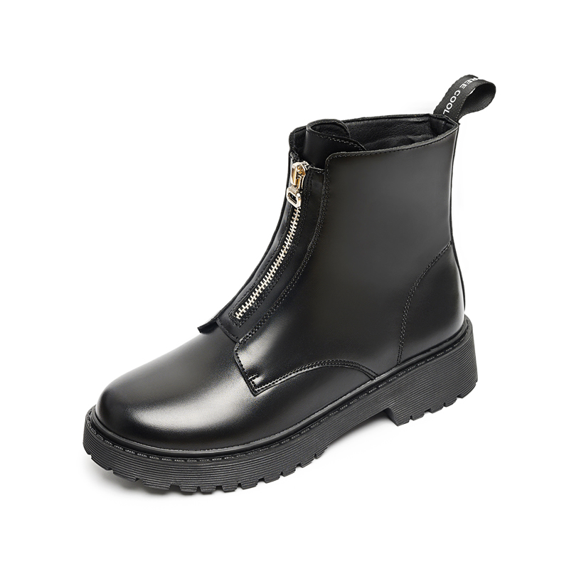 

womens fashion boots genuine leather shoes autumn winter platform shoe ladies ankle boot zapato bota, Black without fur