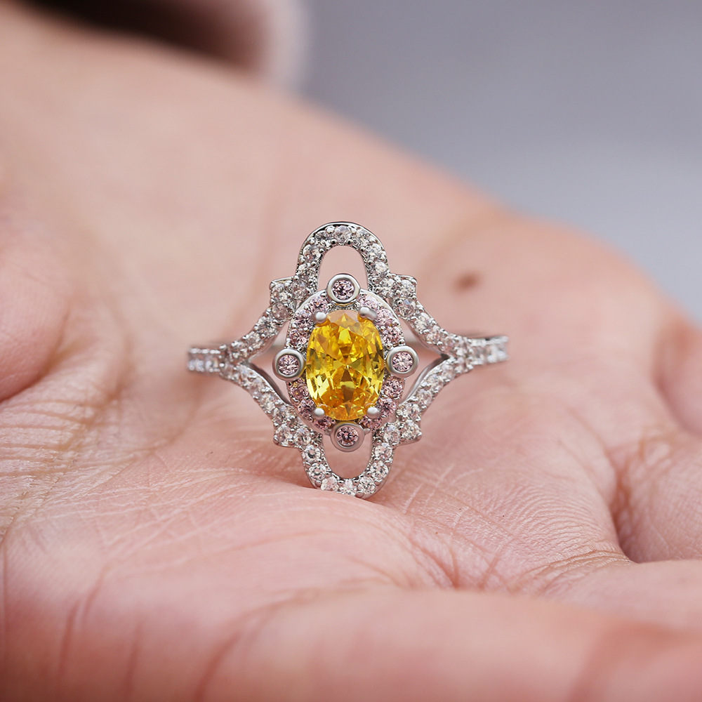 

Classic Womens Rings Size 6-10 Yellow Olive green Zirconia Stone Crystal Silver color Female Rings Wedding Engagement Jewelry