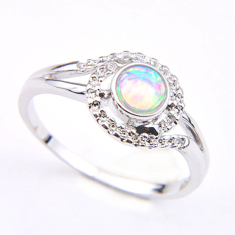 

Wholesale 6 Pcs/Lot Luckyshine 925 Sterling Silver Plated Rings Fire White Opal Gemstone Russia Charm Lady Wedding Ring Jewelry
