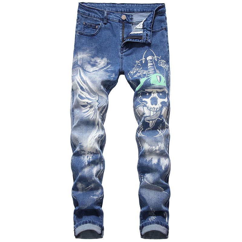 

Mens Casual Jeans Colorful 3D Printing Skinny Runway elastic jeans Pencil denim pants Washed high quality, T-914