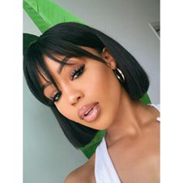 

New womoen bob straight wigs brazilian Hair Simulation Human Hair short bob straight black wig with bang