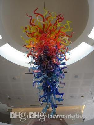 

100% Mouth Blown Borosilicate High Ceiling Stained Glass Pendant Light Living Room Hand Blown Glass Chandelier Lighting