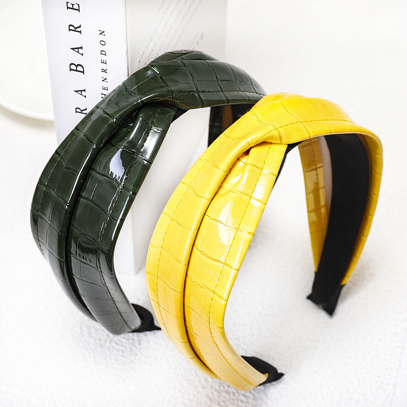 

Mishe006 Women PU faux leather headband Girl casual twist Cross pattern hair accessories headwear Headdress Hair band