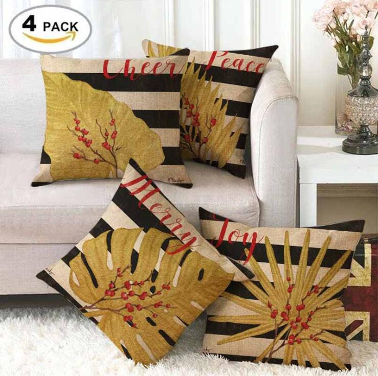 

Nordic Golden Leaf Linen Pillowcase Tropical Monstera Print 45 * 45 Cm Home Decoration Sofa Decorative Cushion Cover, Multi-color