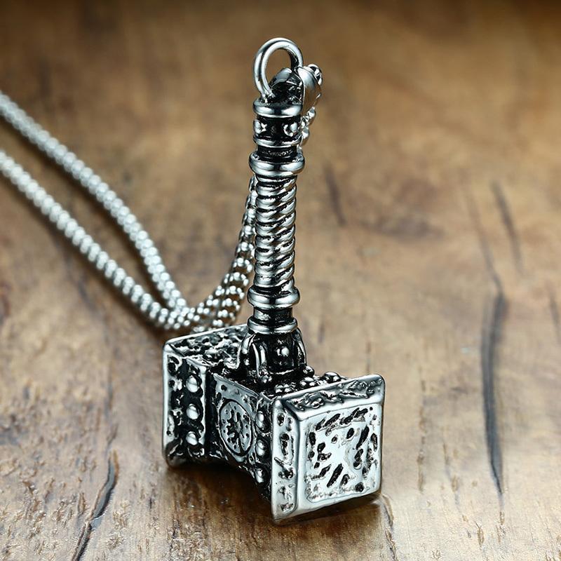 Viking Thor Hammer Mjolnir Collar De Acero Inoxidable Joyas De Plata Colgante