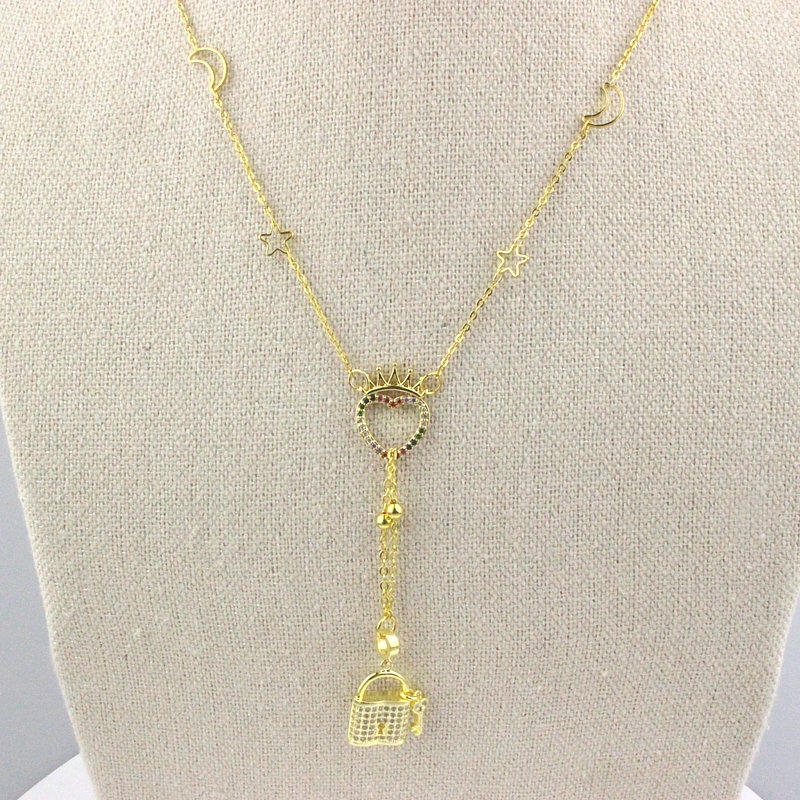 

18inch 5pcs/lot New design colorful cz key and lock shape necklace,dubic zircon component,plated chain necklace cheap wholesale