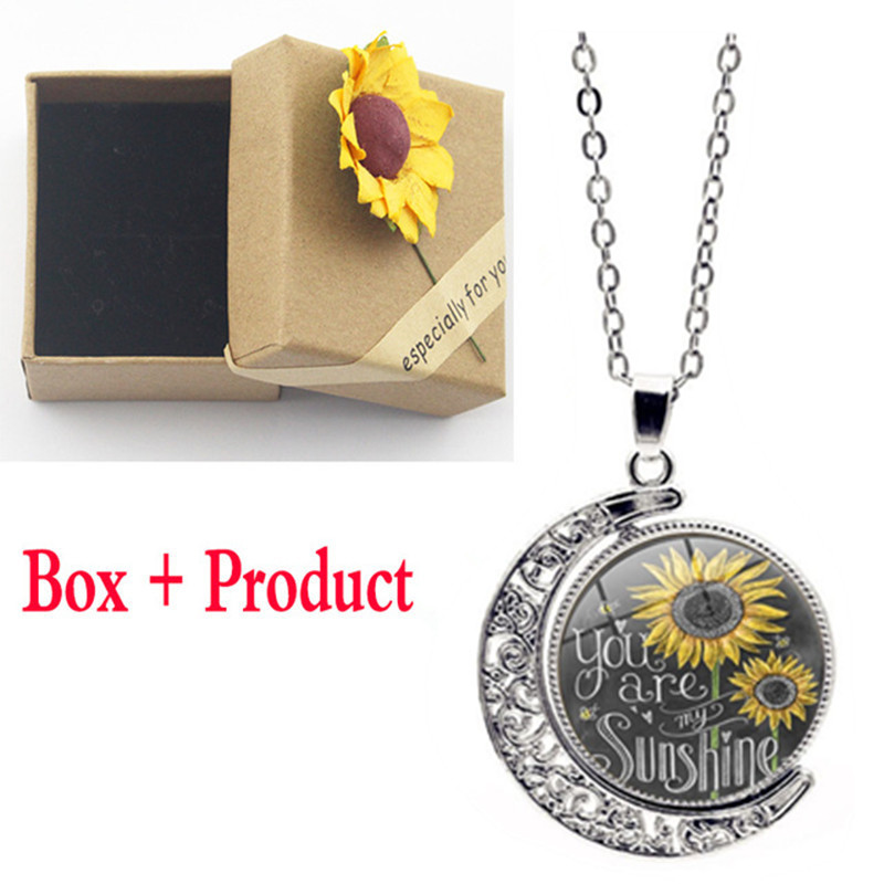 

Pendant Necklaces YOU ARE MY SUNSHINE Necklace Moon Dome Sunflower Pattern Women Men Double Side Rotation Jewelry