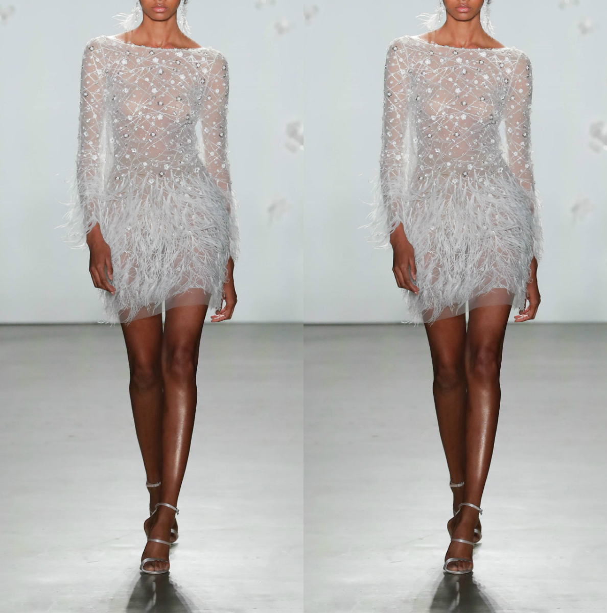 

2020 Short Wedding Dresses Lace Crystal Feather Illusion Lace Bridal Gowns A Line Robes De Mariée Long Sleeve Beach Wedding Dress, Water melon