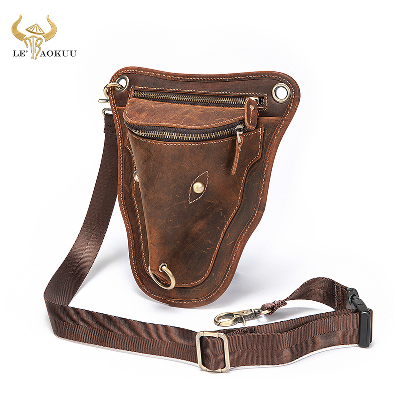 

Original Leather men Brown Casual Fashion Small Shoulder Messenger Bag Designer Travel Belt Waist Pack Drop Leg Bag Male 833, Blue