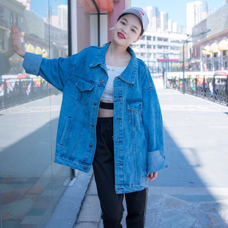 

Korean Spring Wild Casual Denim Trench coat Women Mid-length Loose Solid Color Single-breasted Blue Cowgirl Windbreaker 2020 Q72