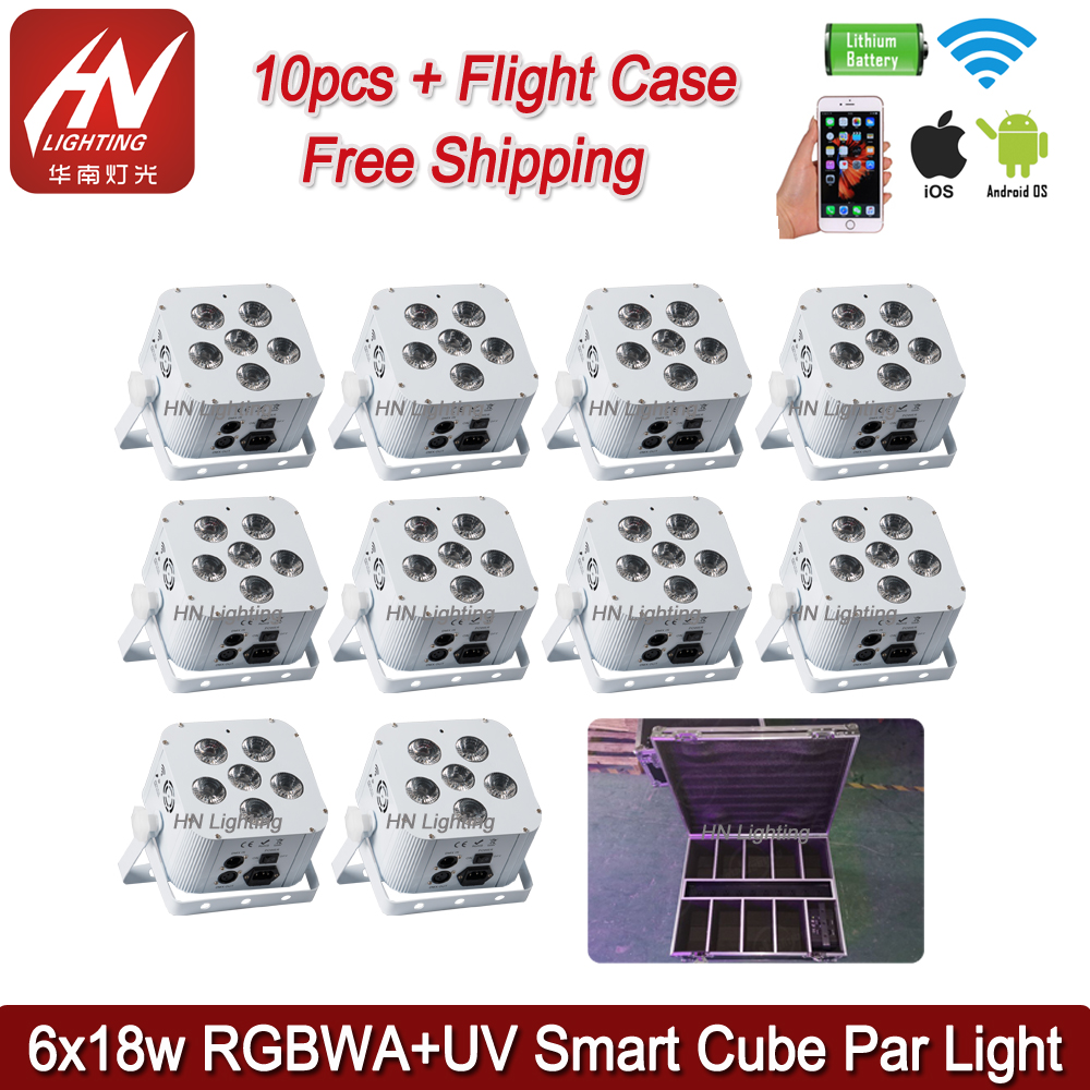 

10pcs led par can flat battery up light 6x18w RGBWA UV 6in1 spotlight wireless dmx dj uplighting for Weddings djs WIFI&Remote