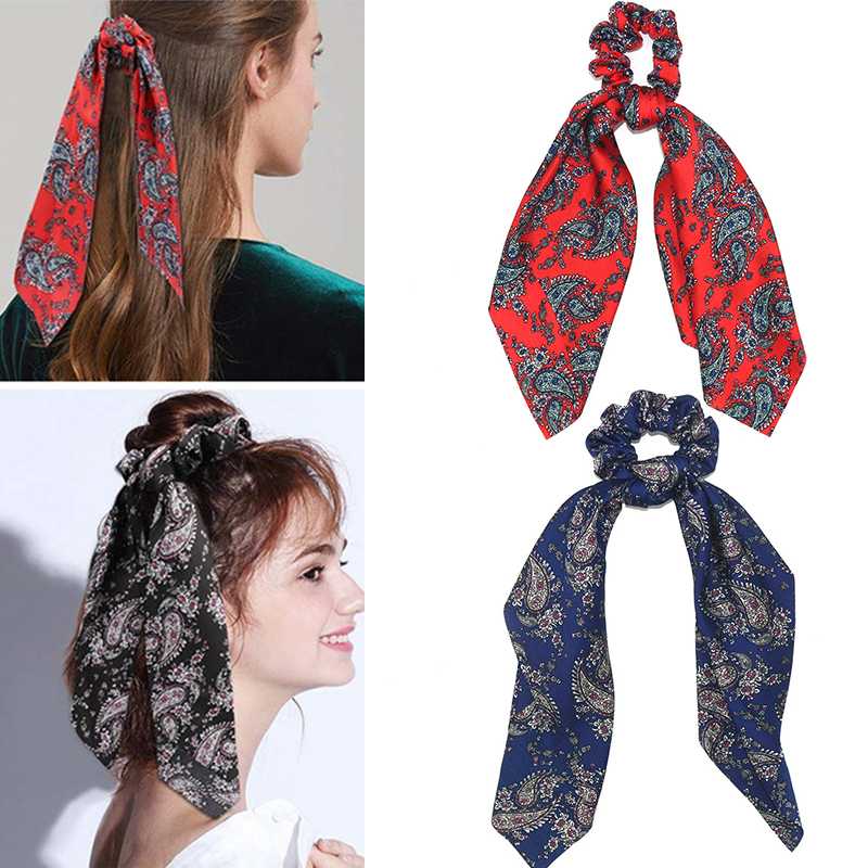 

New Fashion Summer Ponytail Scarf Elastic Hair Holder For Women Bow Ties Scrunchies Hair Bands Flower Print Ribbon Hairbands