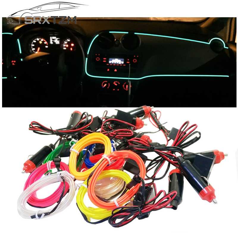 

SRXTZM LED Car Styling Ambient Light Interior Decoration Light EL Wire Sew Flexible Led Neon Strip 12V Inverter Driver 1M 1pcs