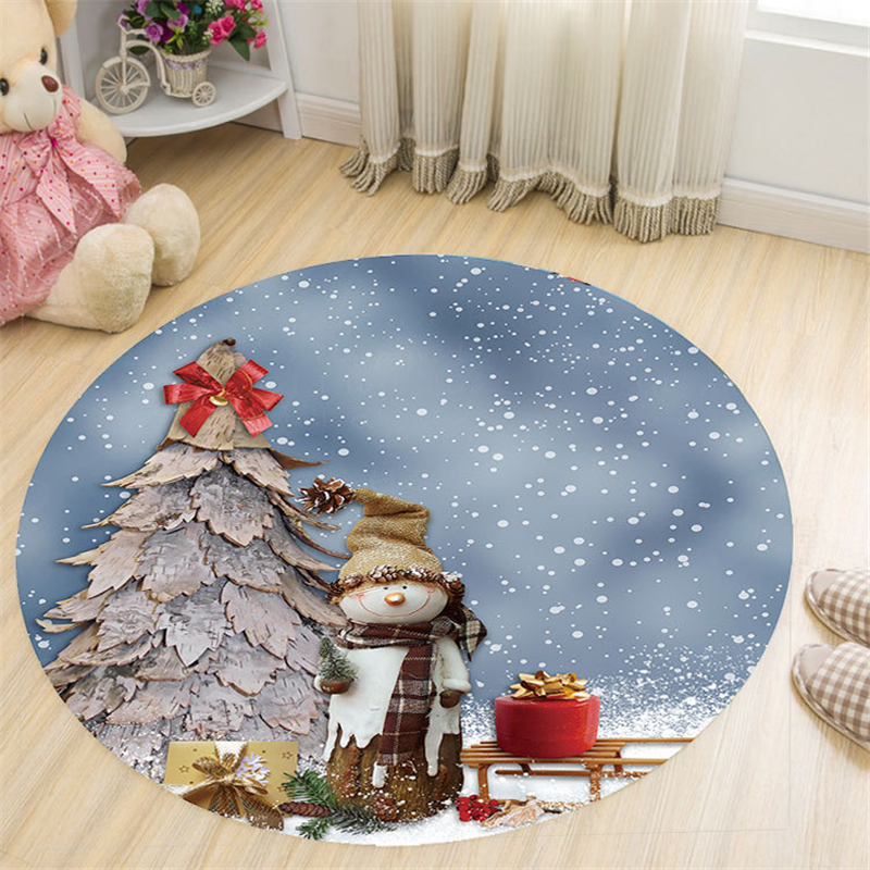 

Christmas Snowman Tree Carpet Kid Play Crawling Carpets Flannel Floor Mat Doormat Kids Chair Mat Round Area Rug for Living Room, No.04
