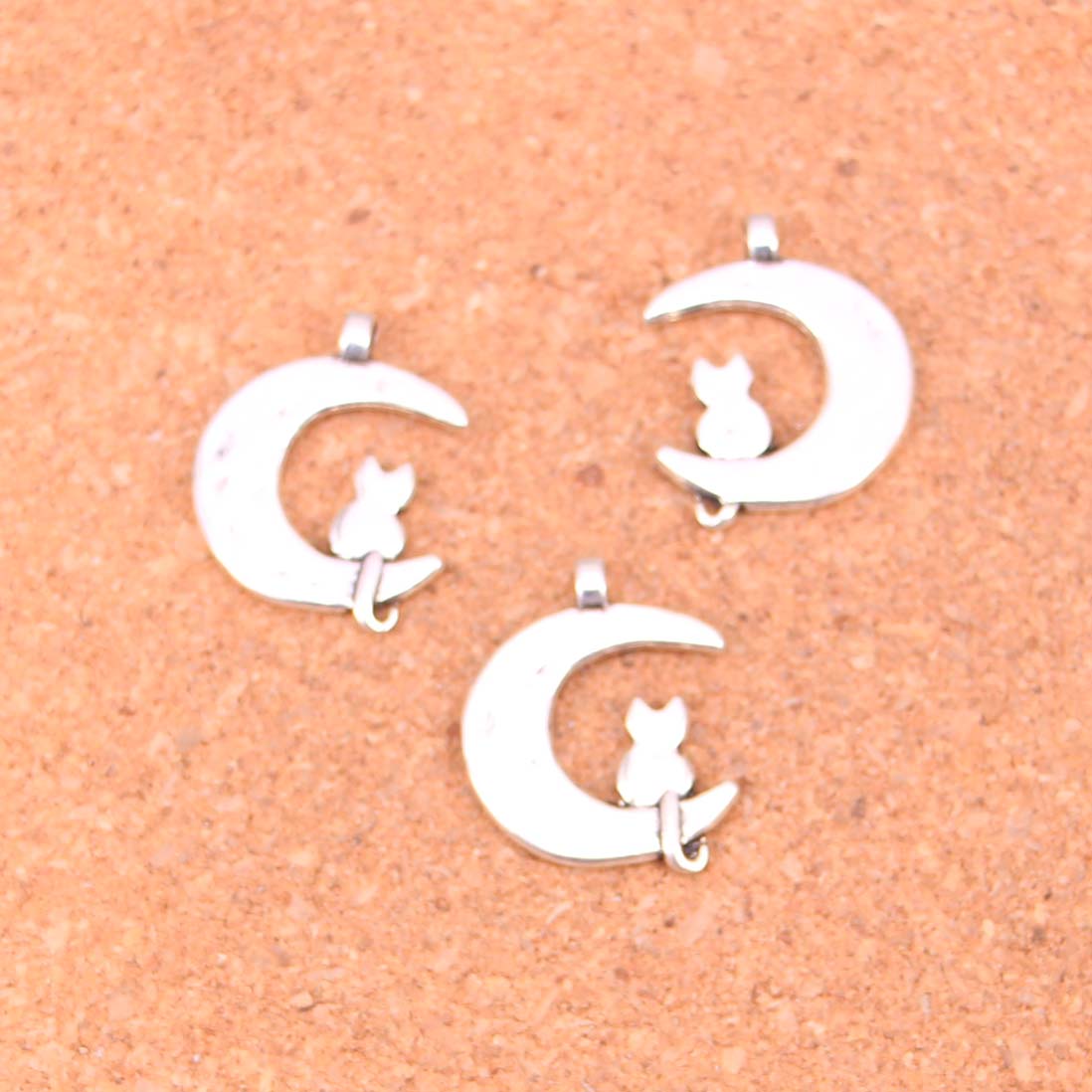 

88pcs Charms moon cat Antique Silver Plated Pendants Making DIY Handmade Tibetan Silver Jewelry 22*18mm, Bronze;silver