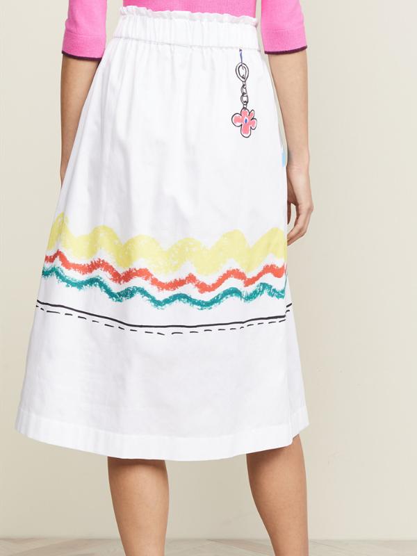 

2020 Summer Women's Graffiti Midi Skirt Vacation Ladies Elastic Waist Female Loose Long Skirts White, As show picture