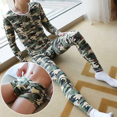 

Autumn and winter men's thermal pants with fleece and thickened stretch stretch printed thermal pants men's leggings
