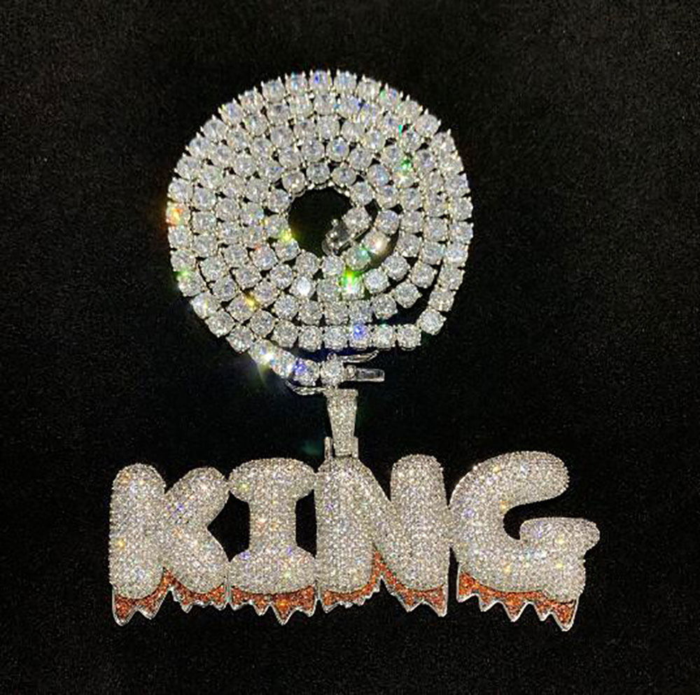 

Hip Hop Custom Name Red Drip Blood Letters Copper Pendant Necklace 3MM CZ Tennis Chain For Charm Gifts