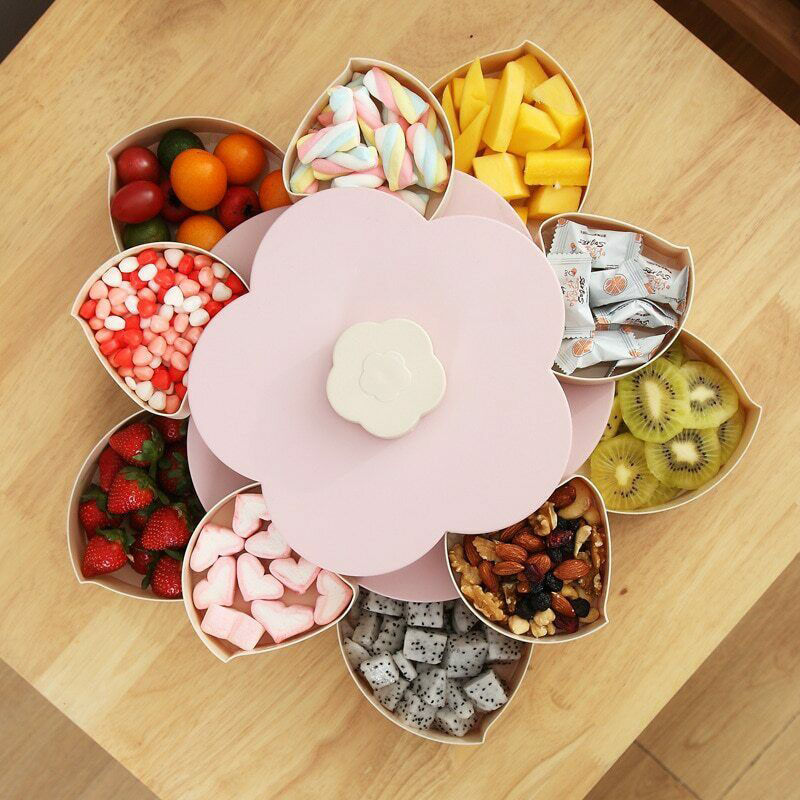 

Snack Box Candy Dish Petal Rotating Dried Fruit Plate Snacks Storage Tray for Christmas Party TUE88