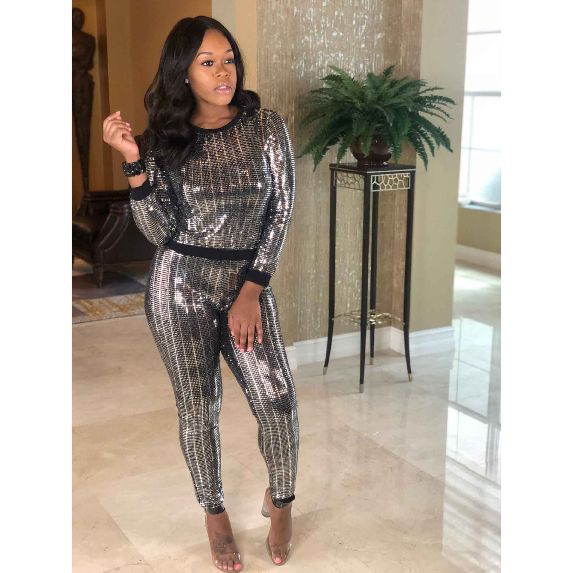 

Womens Designer Casual Outfit Nightclub Ladies Sexy Sequins Long Sleeve Multicolor Suit Fashion Trend High Quality 2020 Hot Sale, Red