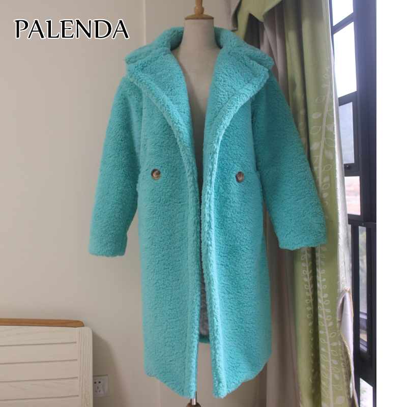 

2019 new women faux fur coat thick warm weight about 1.7kg with lining inside teddy coat skyblue and yellow