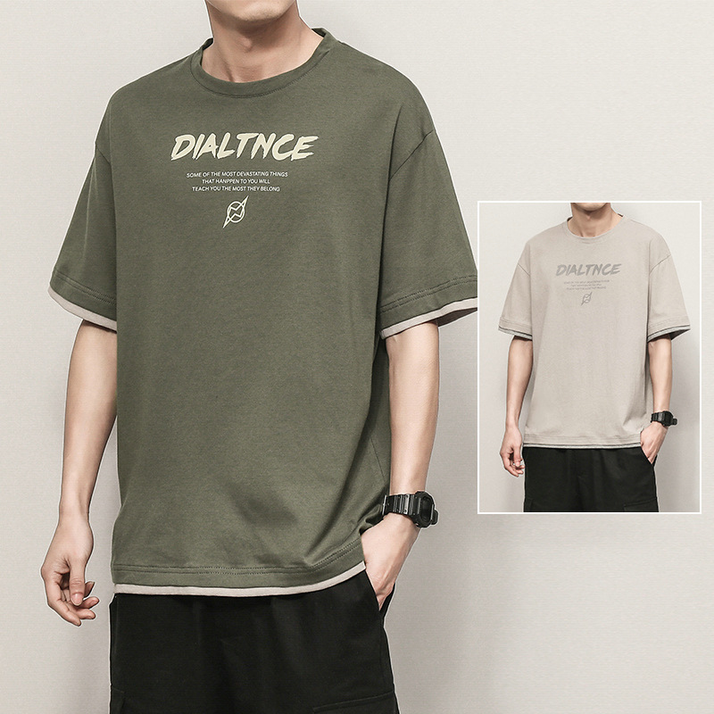 

Men's Comfort Soft Short Sleeve T-Shirt Teen Casual Alphabet Printing Loose Crew NeckT-shirt for Summer, Beige