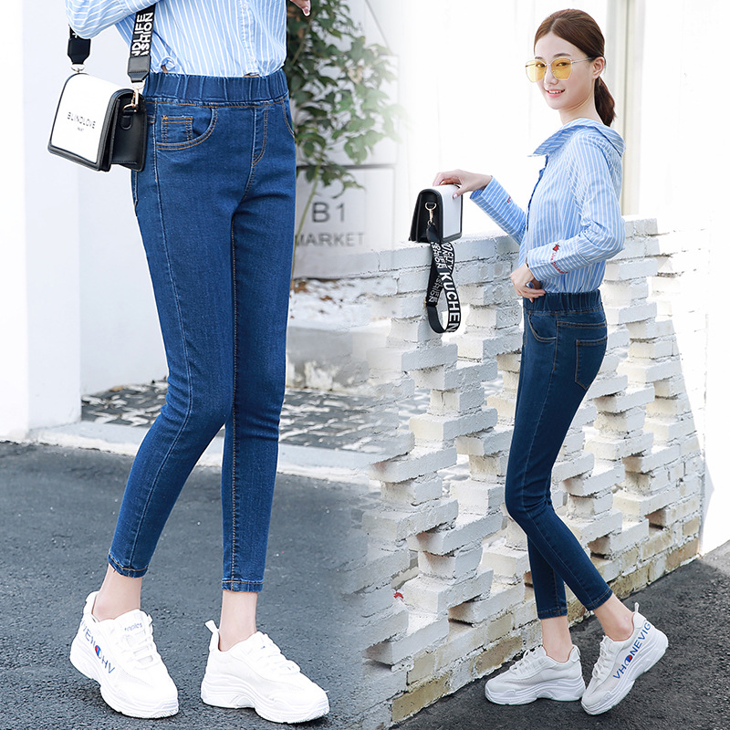 

2019 Spring Jeans Women Fashion Patchwork Zipper High Waist High Street Skinny Slim Fit Pencil Pants Plus Size, Black