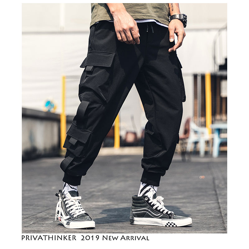 

Men Belt Ankel Length Joggers Pants 2019 Overalls Men Japanese Streetwear Baggy Sweatpants Pockets Black Sweatpants, Black(asian size)