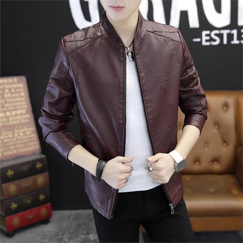 

Autumn Winter Men's Leather Jacket Coat Stand Collar Plus Size 4XL Causal Slim Fit Pu baseball Jackets hombre jaqueta couro, 992-1-k12-o30