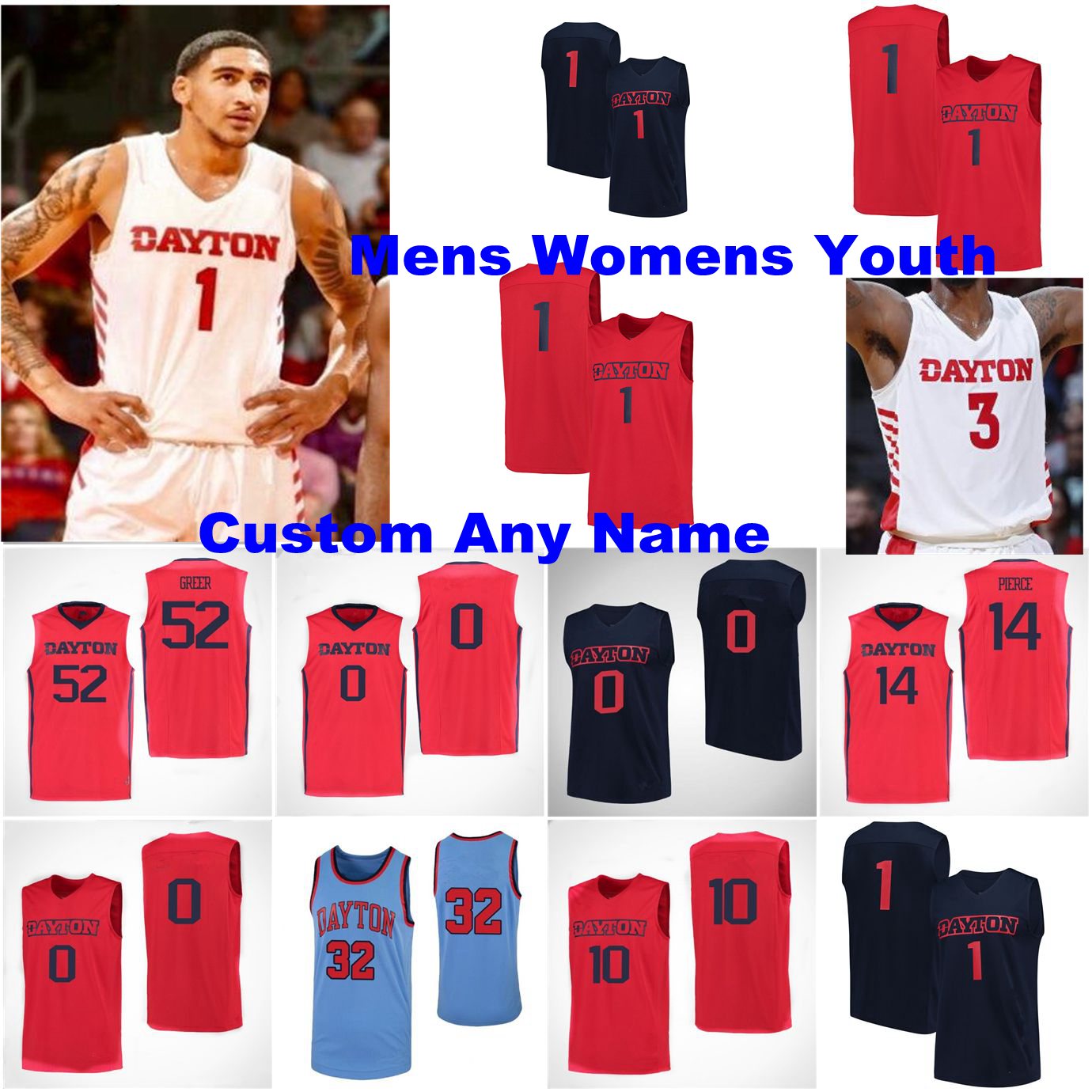 

Dayton Flyers Jerseys Men'  40 Chase Johnson Jersey Drew Swerlein 51 Camron Greer 52 Christian Wilson 53 NCAA Basketball Jerseys Custom, Mens red