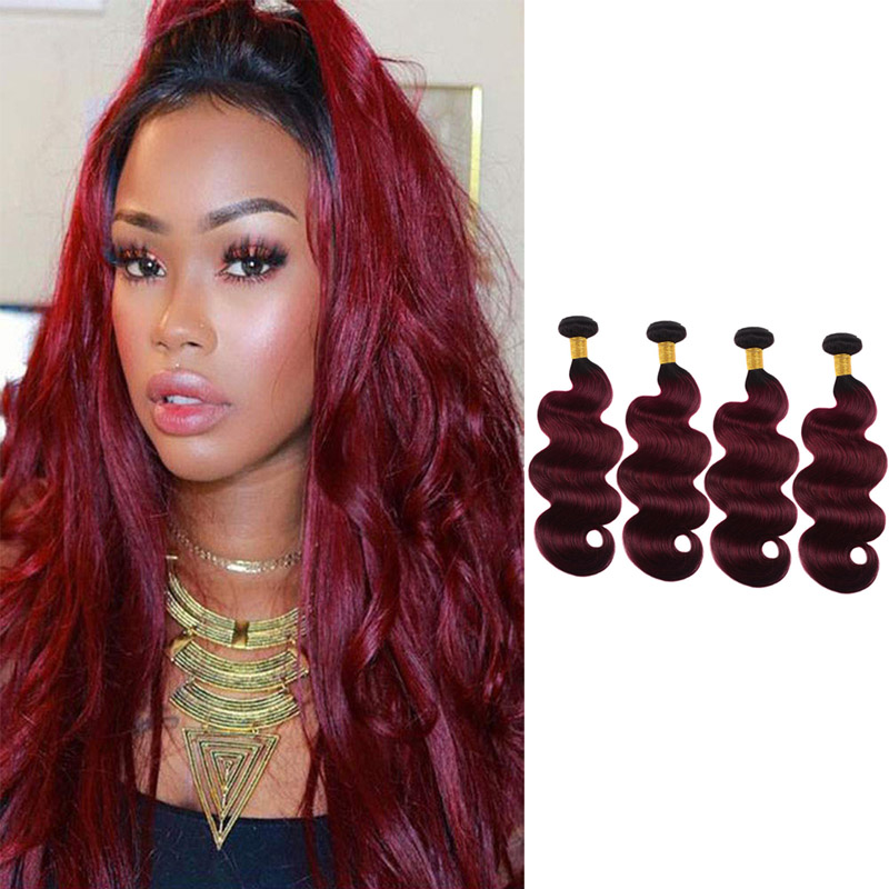 

Malaysian 1B 99J Ombre Human Hair Body Wave 1b/99j Two Tones Color 4pcs Double Wefts Hair Extensions Dyed Burgundy