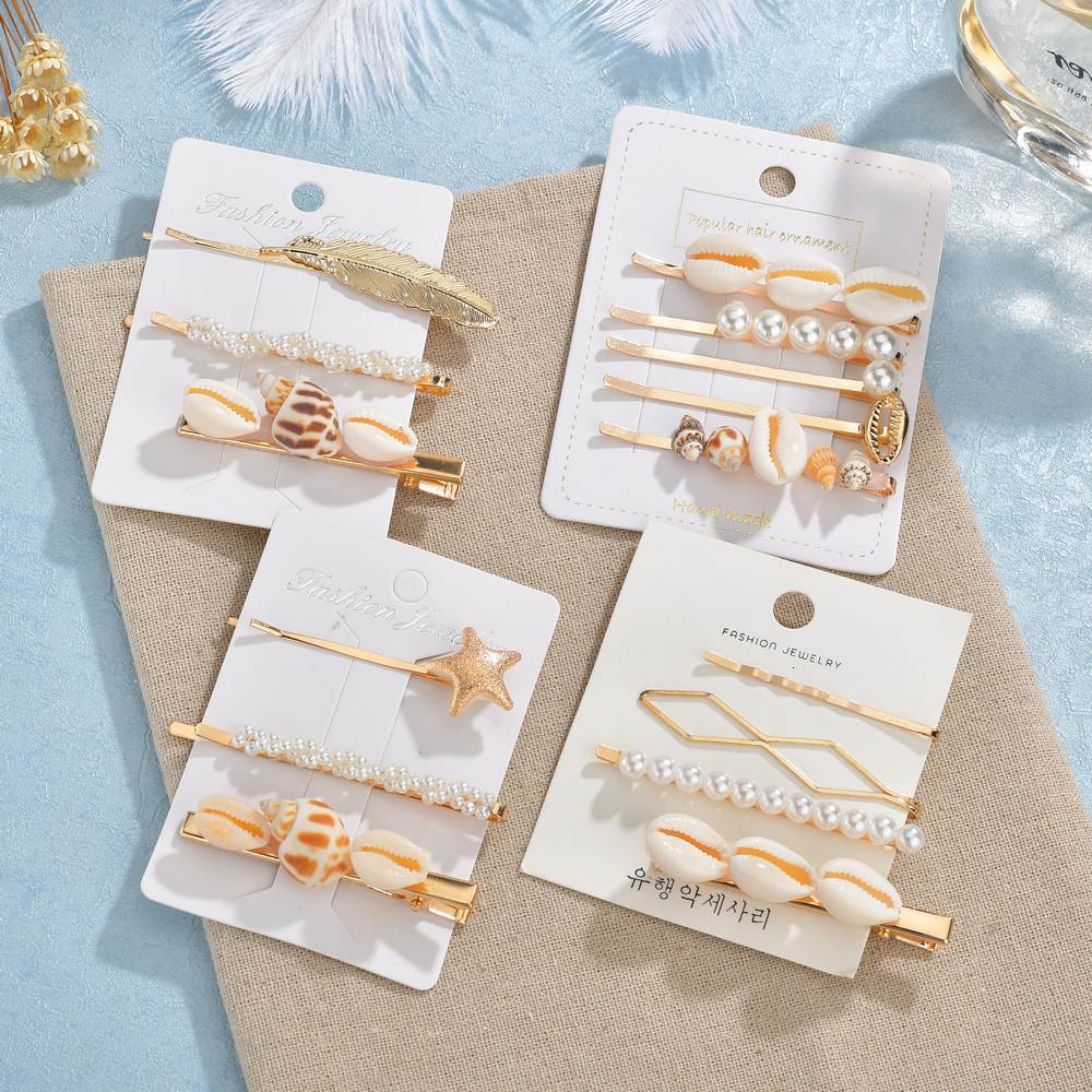 

Ins One Word Hairpin Originality Ocean Series Pearl Shell Hairpin Suit