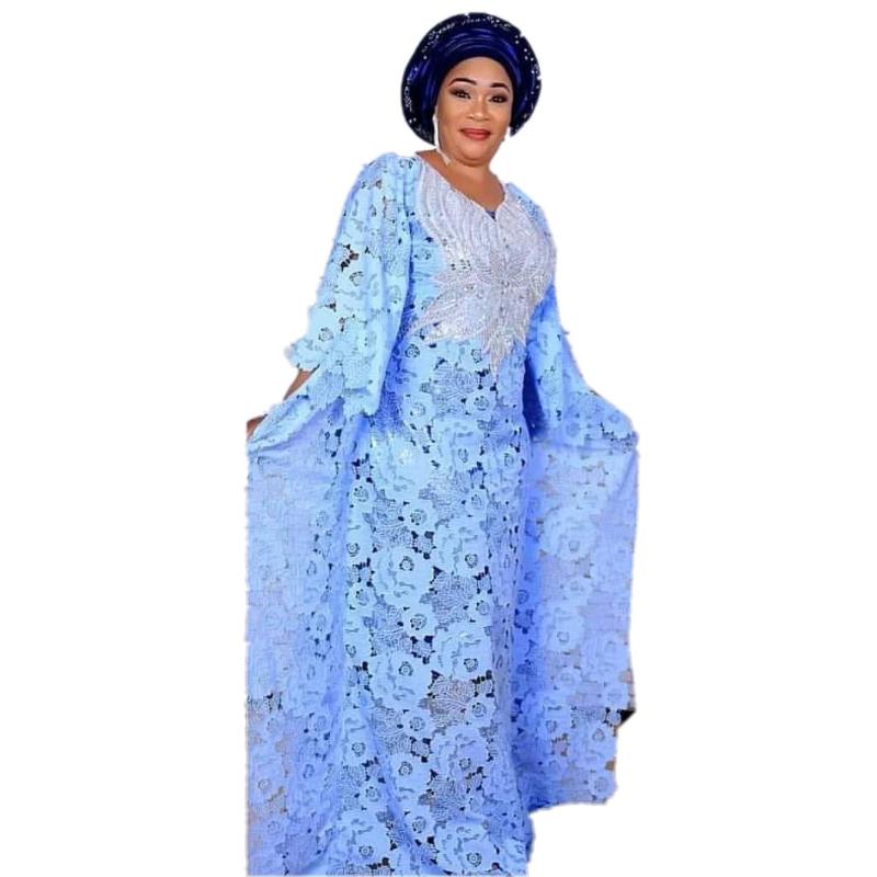 

2 Piece Sets Dress Super Size African Dresses For Women New African Dashiki Fashion Water-soluble Lace Loose Beaded Long Dress