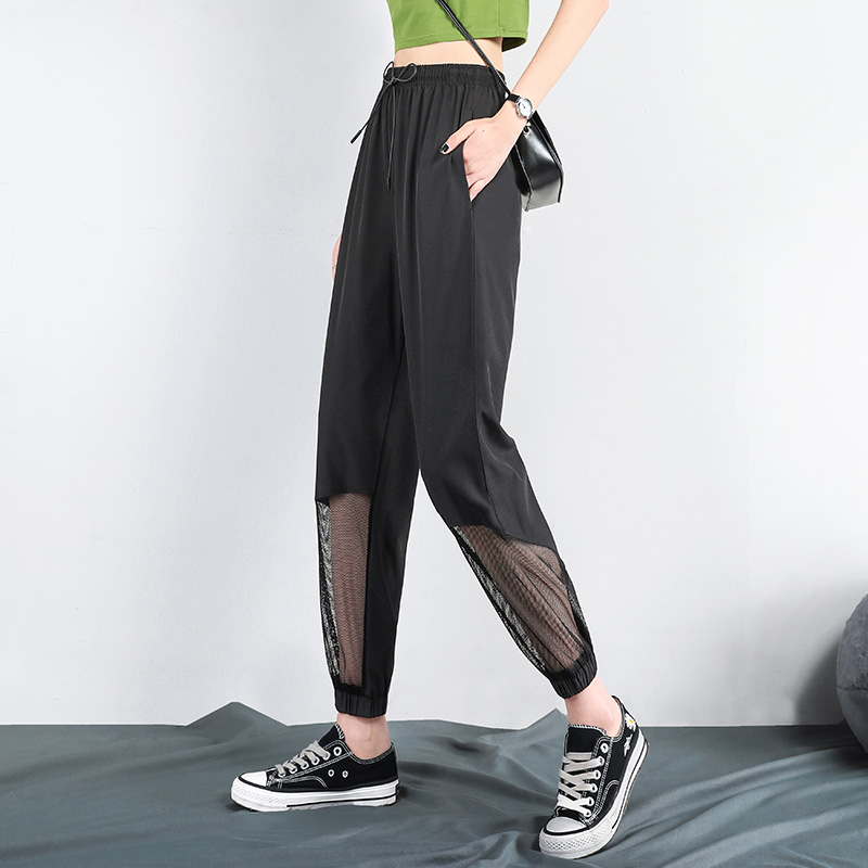 

Women Sweatpants Female Summer Thin High-Waisted Loose Beam Foot Black Casual Silk Harem Pants korean Women joggers 21J