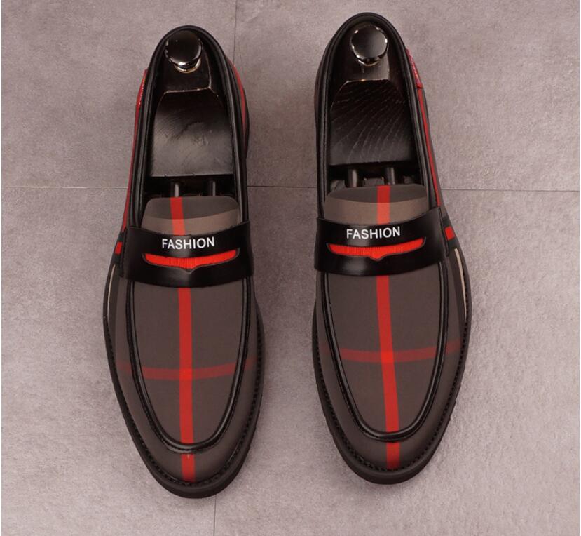 

2020 NEW plaid Suede Leather Men Loafer Shoes Fashion Slip On Male Shoes Casual Shoes Man Party Wedding Footwear Big Size 37-44, Black red