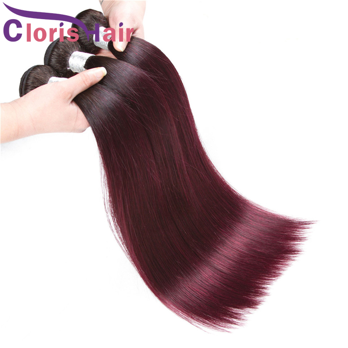 

Two Tone Wine Red Peruvian Virgin Colored Bundles Silky Straight Human Hair Extensions 3pcs Pre-colored 1B 99J Burgundy Ombre Weaves Vendors, T1b/99j