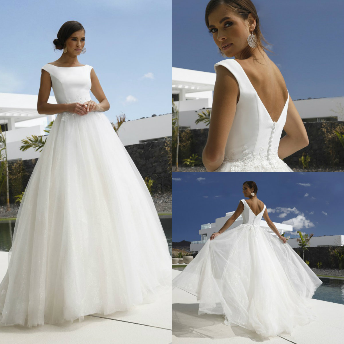 

2020 A Line Beach Wedding Dresses Satin Appliqued Sweep Train Boho Bridal Gowns Scoop Neck Cheap Plus Size Robes De Mariée, Black