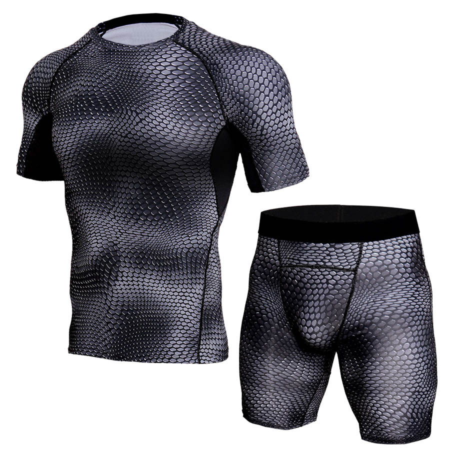 

2018 New Running Sets Men Sport Suit Compression Tight Fitness Gym Jogging Football Training Sport Suit/2PC, Gray