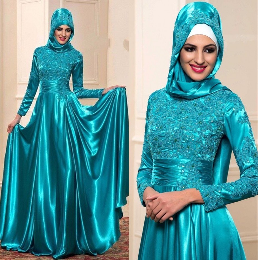 

Hunter Green Muslim Satin Formal Evening Dresses 2020 Long Sleeves Lace Applique Beaded Abaya Dubai Turkish Prom Party Gowns Moroccan Kaftan, Light purple