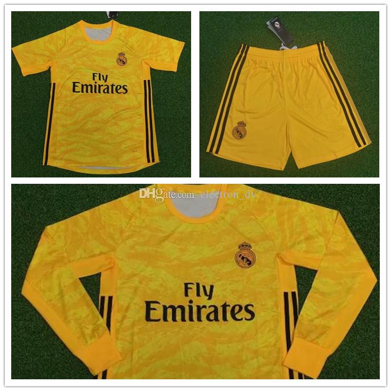 

2019 2020 REAL MADRID Goalkeeper Soccer Jersey ISCO BENZEMA BALE JAMES SERGIO RAMOS BENZEMA CAMISETAS Shirt +shorts Goalie Uniforms kit