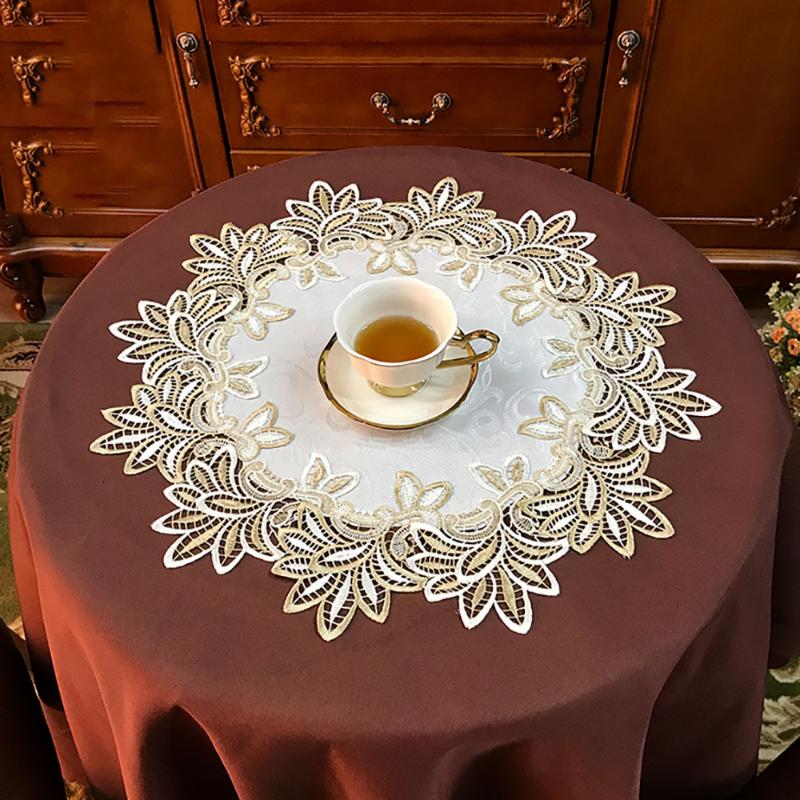 

Round Embroidery Placemat Cotton Cup DIY Kitchen Table Place Mat Cloth Coffee Doily Dining Table Decor