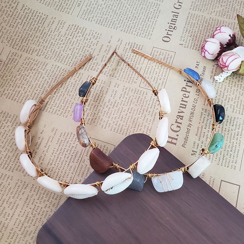 

1PC Fashion Colorful Stones Shell Conch Hairbands Metal Gold Color Headbands Beach Vacation Jewelry for Women Hair Accessories